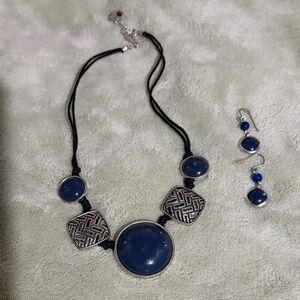 Elegant Blue and Silver Necklace and Earring Set
